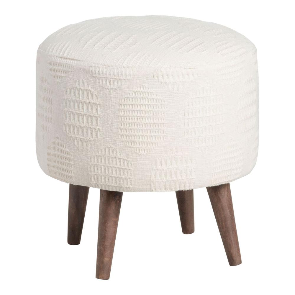 Benches & Ottomans |  Round Cream Textured Upholstered Stool