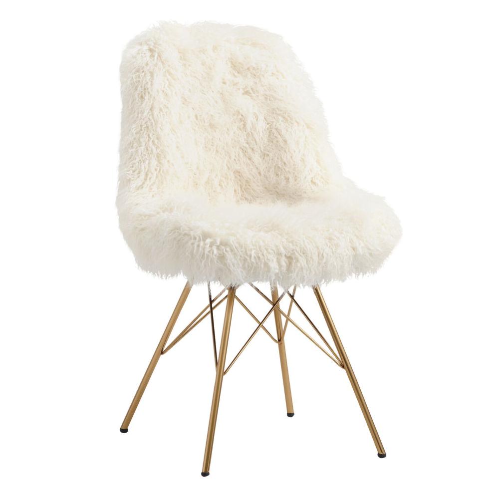 Office Chairs |  Ivory Faux Flokati Upholstered Chair