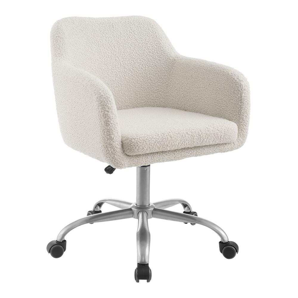 Office Chairs |  Ivory Faux Sherpa Upholstered Office Chair