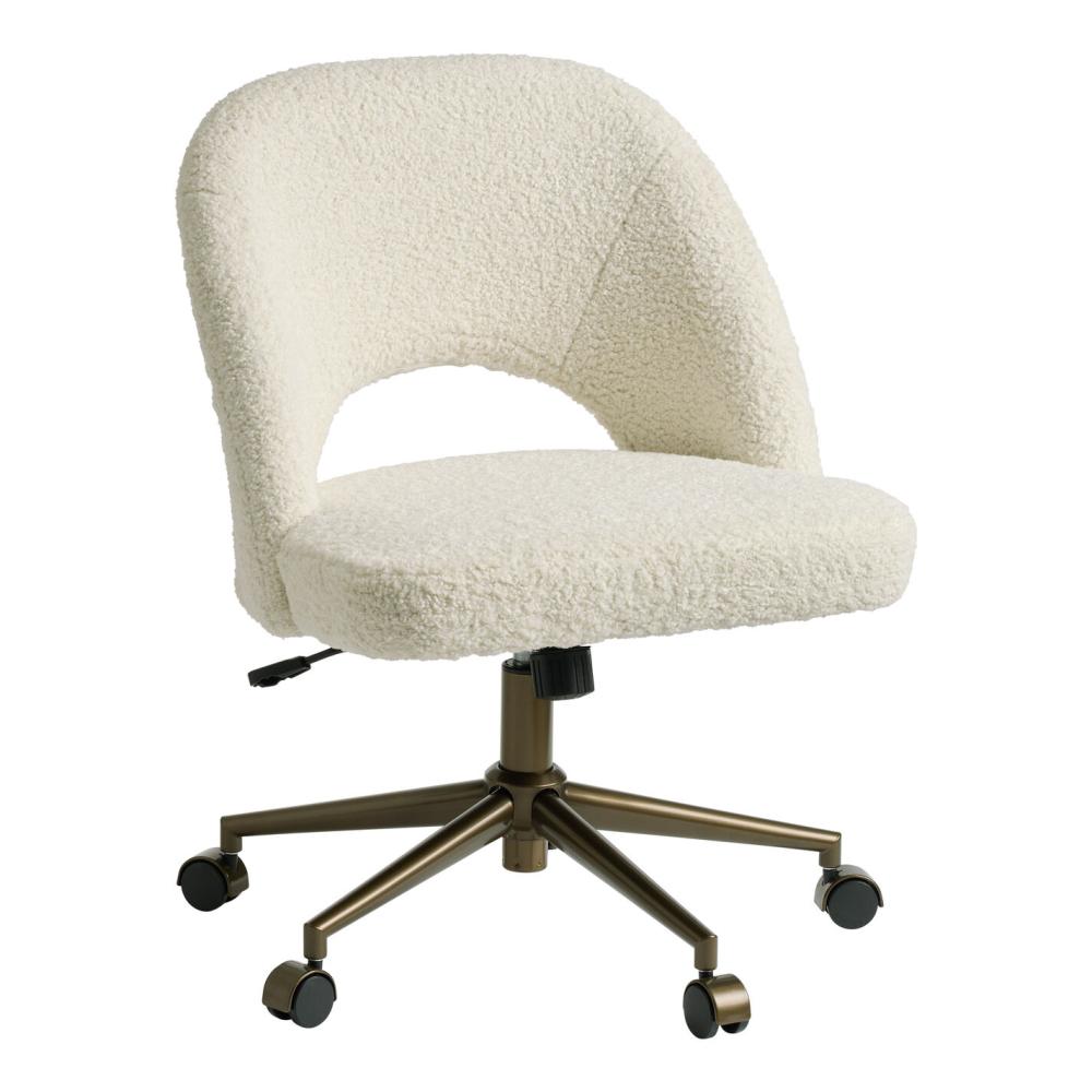 Office Chairs |  Ivory Faux Sherpa Upholstered Office Chair