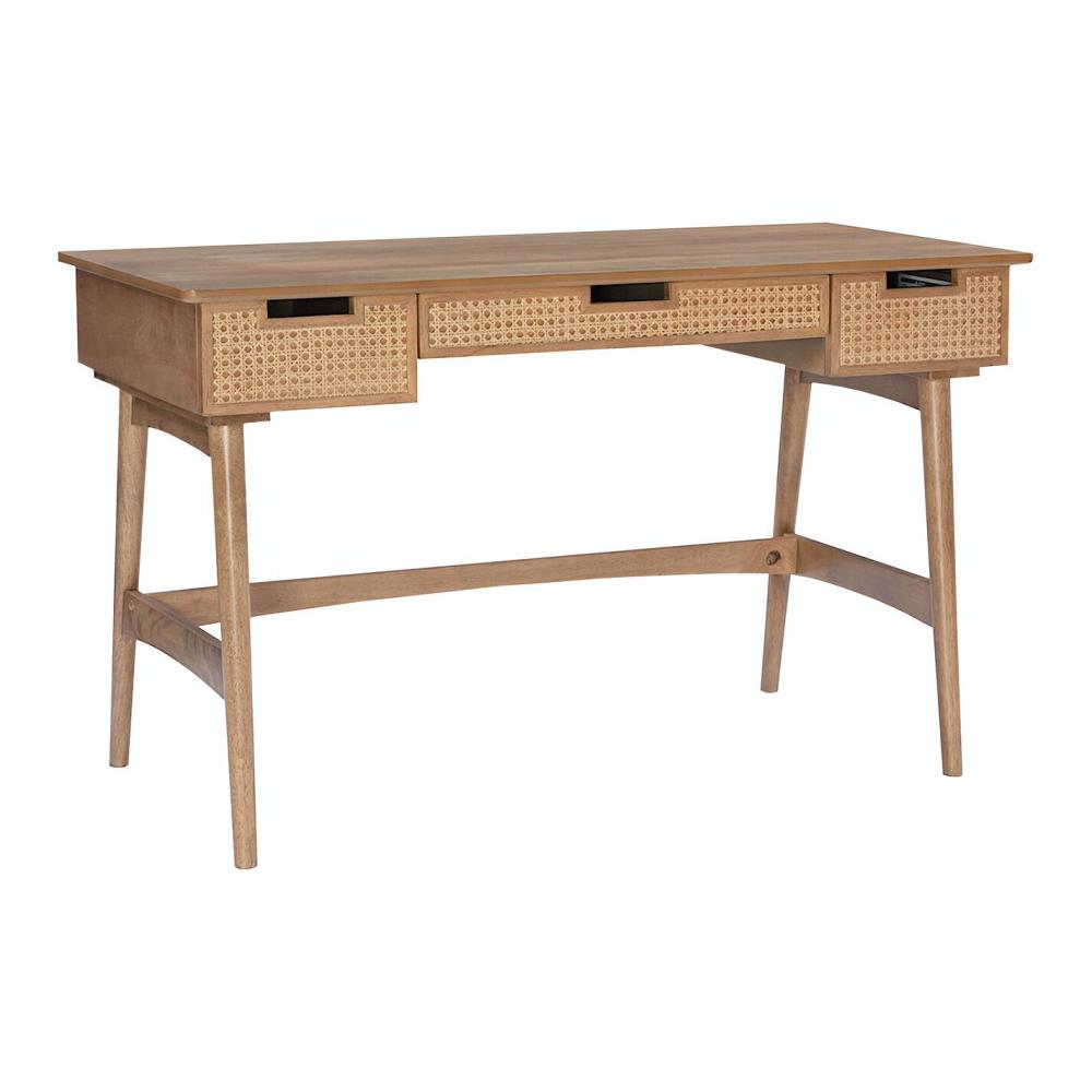 Office Desks |  Natural Rattan Cane and Wood Desk with Drawers