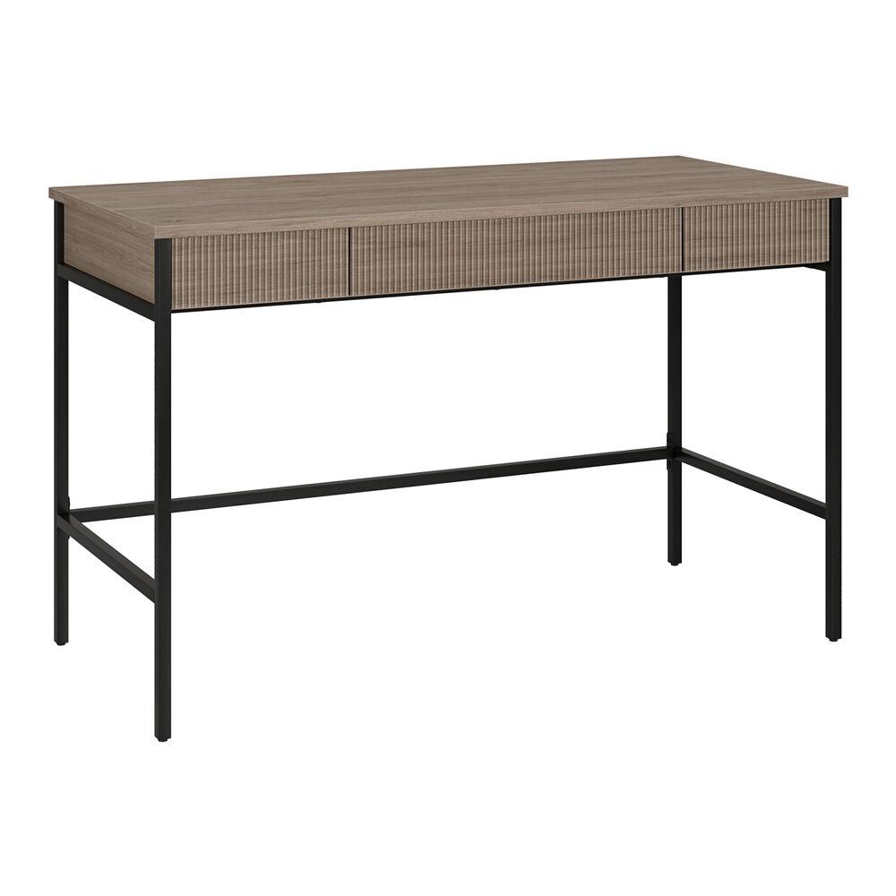 Office Desks |  Wood and Black Metal Mid Century Desk with Drawers